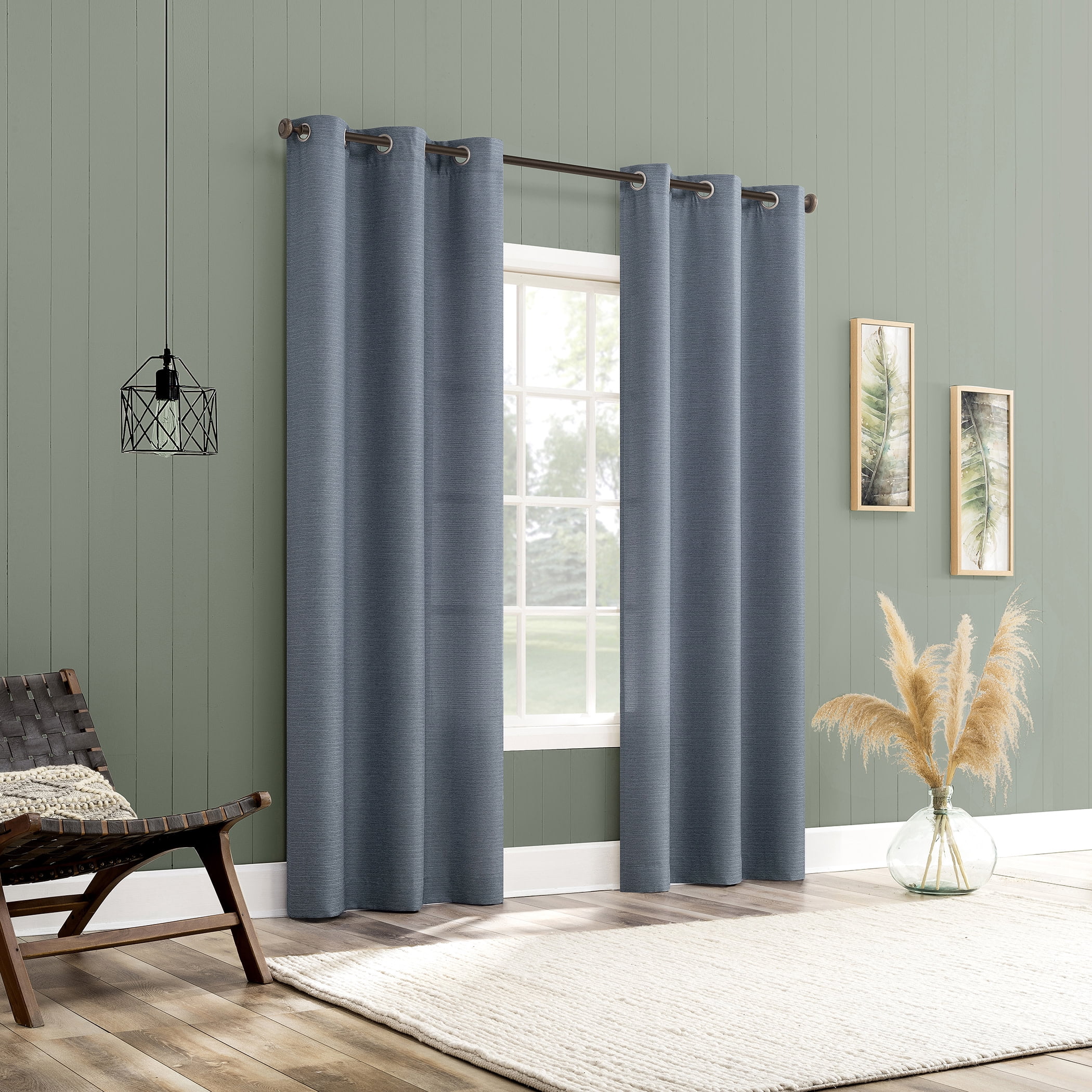 No. 918 Landon Textured Semi-Sheer Grommet Curtain Panel, 40"W X 63"L, Denim Blue