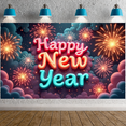 thumbnail image 5 of Festive Design Happy New Year Banner Fireworks Display Decorative Backdrop Colorful Celebration Polyester Material for Party Decoration Event Decoration Holiday Celebration, 5 of 9