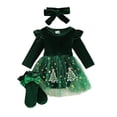 thumbnail image 3 of HNMKIU Kids Christmas Jumpsuit Girls Long Sleeve Christmas Romper Bodysuits Dress Headbands Set Christmas Outfit Green - 12-18 Months, 3 of 9