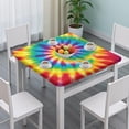 thumbnail image 3 of Rainbow Tie Dye Spiral Pattern Square Fitted Tablecloth with Elastic Edge,Square Table Cover,Washable Elastic Table Cover for Home Kitchen Party Decor 34"x34", 3 of 6