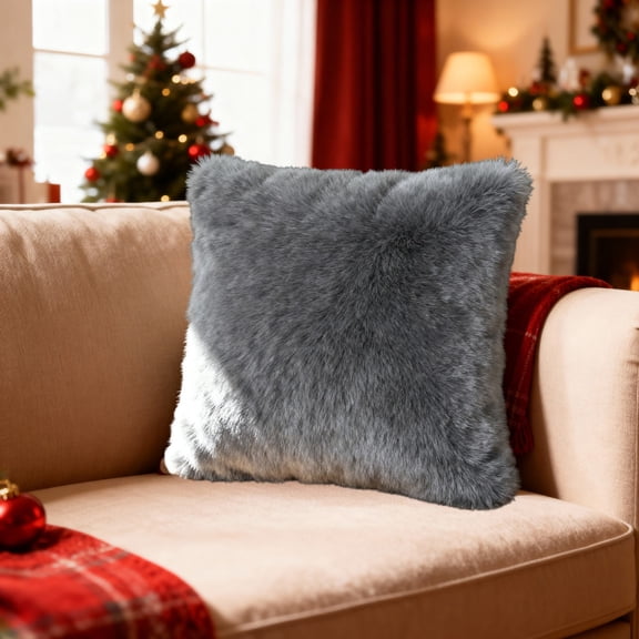 Yurqghjb Faux Fur Throw Pillow Covers, Soft Plush Cushion Cases 18x18 Inch, Fluffy Fuzzy Texture, Luxury Winter Home Decor, Valentine's Day Gift (Gray)