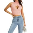 thumbnail image 2 of Douhoow Women Cutout Ribbed Tank Top Sleelveless Crop Tops High Neck Slim Camis Tops, 2 of 8