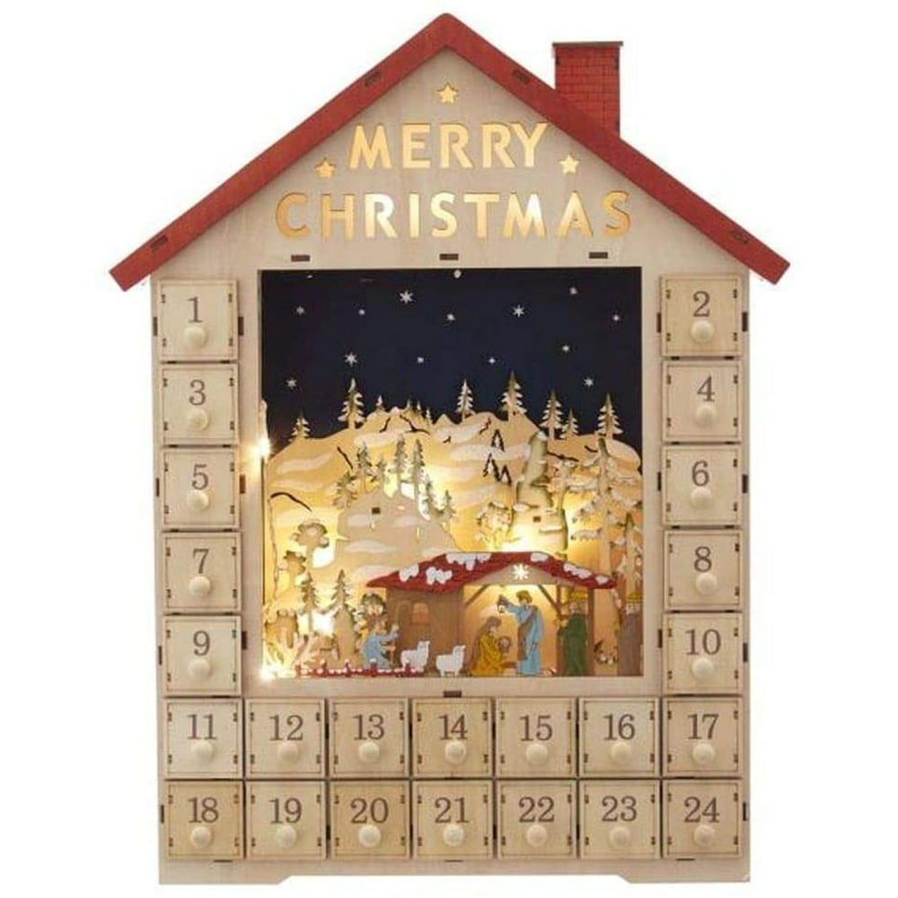 19Inch BatteryOperated LightUp Advent Calendar House with Nativity