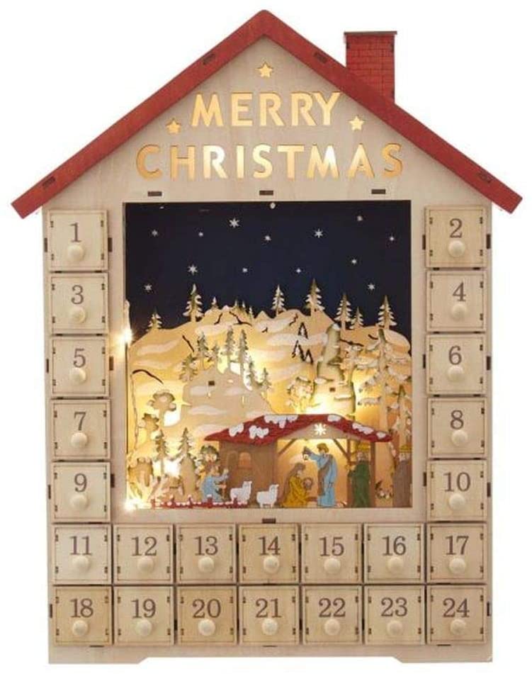 19-Inch Battery-Operated Light-Up Advent Calendar House with Nativity Scene  - Walmart.com