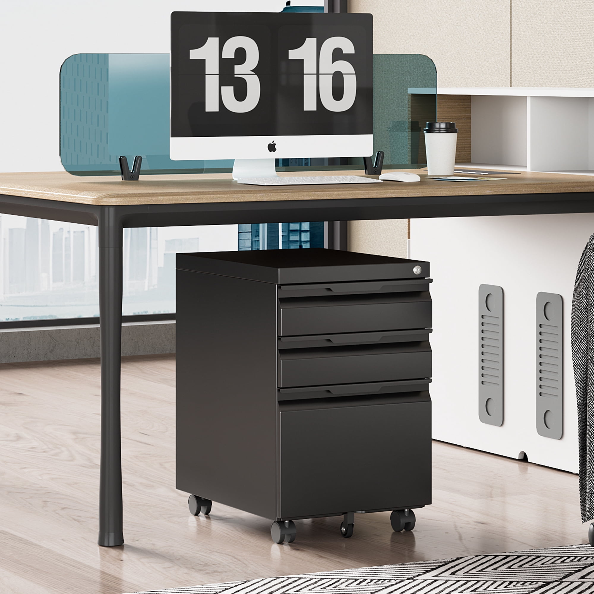 TOPASS 3 Drawer Mobile File Cabinet, Under Desk Metal Storage Cabinet with Wheels, Requires Installation (Black)