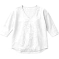 thumbnail image 4 of Oiangi Womens 3/4 Sleeve Blouses V Neck Textured Gauze Shirts Casual Summer Plain Tops White M, 4 of 5