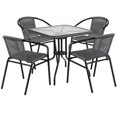 thumbnail image 1 of Flash Furniture TLH-073SQ-037GY4-GG 28" Square Patio Table & (4) Gray Rattan Arm Chair Set - Glass Top, Black Metal Base- Set, 1 of 1