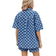 thumbnail image 4 of LYMAYTER Women Denim Set Casual Plaid Short Sleeve Outfit for S-XL Relaxed Summer Fashion Comfy Set, 4 of 6