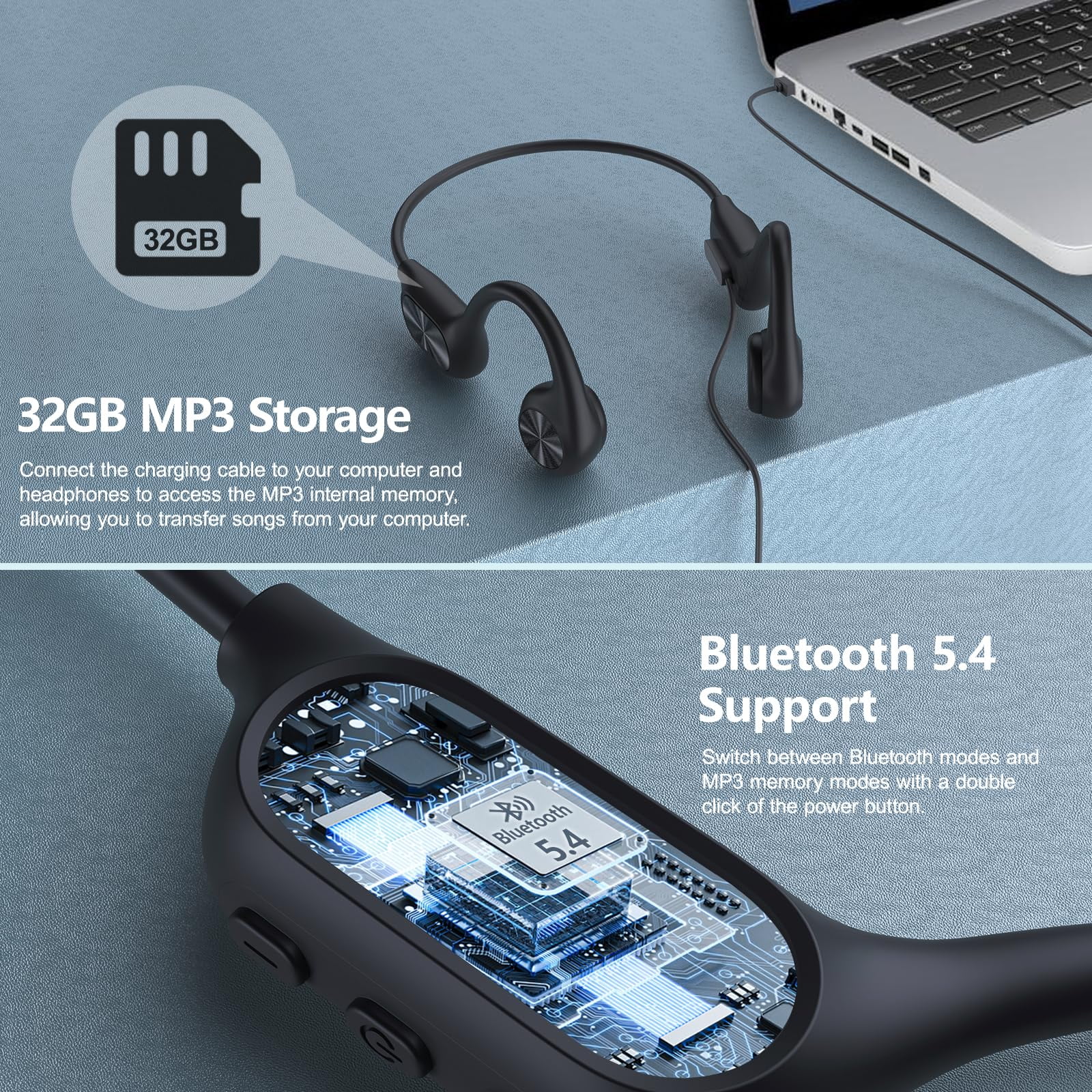 Swimming Headphones,Bone Conduction Headphones Bluetooth 5.4,IPX8 Waterproof, 32G Memory Sports Headphones ,Open Earphones for Swimming Running,Headphones Underwater(White)