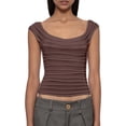 thumbnail image 2 of Women'S Cowl Neck Top Sleeveless Ruched Double Lined Crop Top T Shirts Brown M, 2 of 8