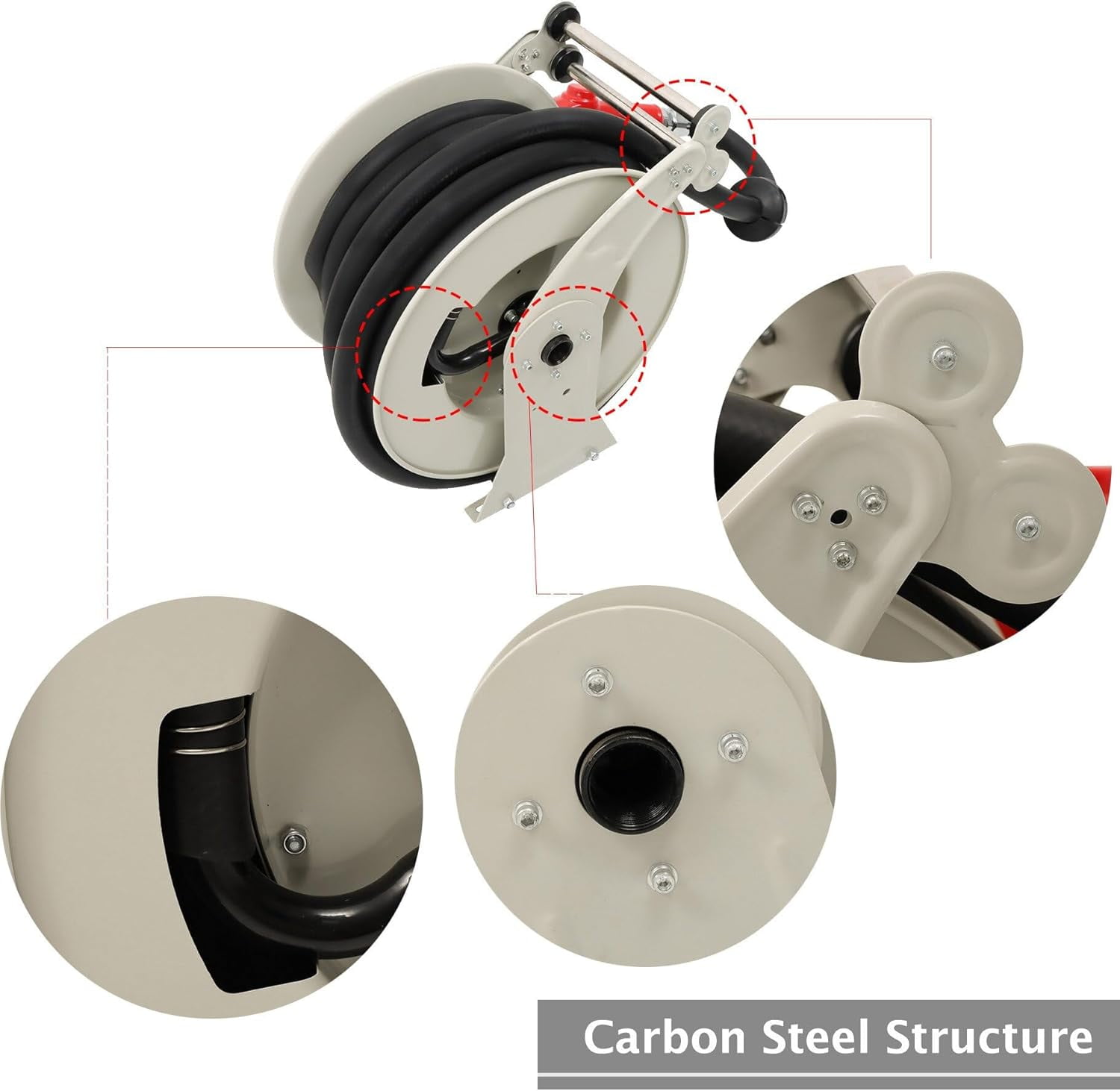 MechEquip Fuel Hose Reel 1 x 50 with Fueling Nozzle Fuel Hose Reel Heavy Duty Carbon Steel Maximum Pressure 300PSI