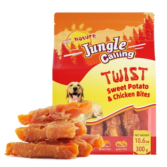 Jungle Calling Dog Treats, Chicken Wrapped Sweet Potato, Gluten and Grain Free, Chewy Dog Bites for Balanced Nutrition, 10.6 oz