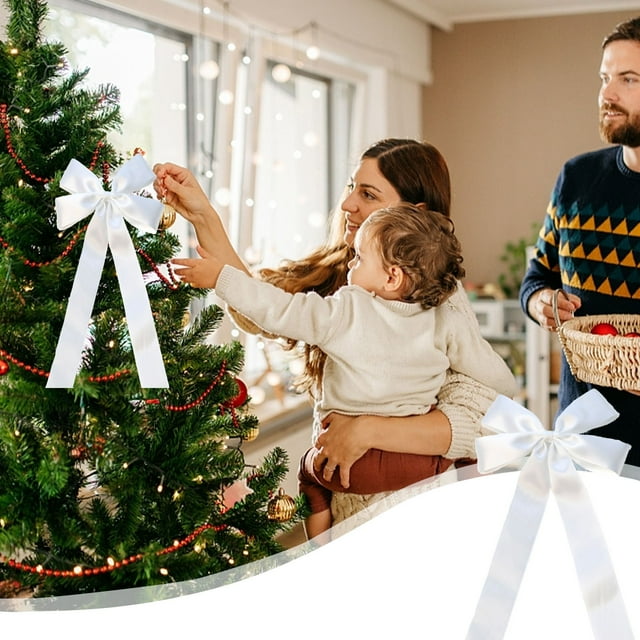 Fiudx Lazo Navideño, Elegante Decoración de Poliéster Blanco, Perfecto para Árbol y Puerta, Regalo Navideño Versátil, Decoración Acogedora para El Hogar o La Oficina, Tamaño 16 X 33 Cm.