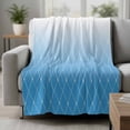 thumbnail image 2 of Blue Ombre Blanket Soft Cozy Warm Throw Blanket for Couch, Plush Fuzzy Flannel Fleece Blankets for Sofa, Modern Geometric Abstract Rhombus Striped Bed Blankets Lightweight Gifts for Women, 50"x60", 2 of 9