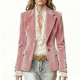 thumbnail image 2 of ClodeEU Women's Vintage Office Button Front Velvet Blazer, Notched Lapel Business Suit Jacket Pink,Womens Plus XXXL, 2 of 6