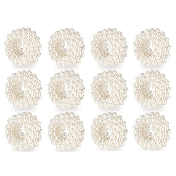 Napkin Ring 12-Piece Set, White Pearl Napkin Buckle Table Decoration