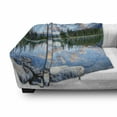 thumbnail image 3 of Nature Soft Flannel Fleece Blanket, View of Golden Yellow Sunrise Skyline at Pyramid Lake Tranquility Canadian Scenery, Cozy Plush for Indoor and Outdoor Use, 70" x 90", Blue Green, by Ambesonne, 3 of 6
