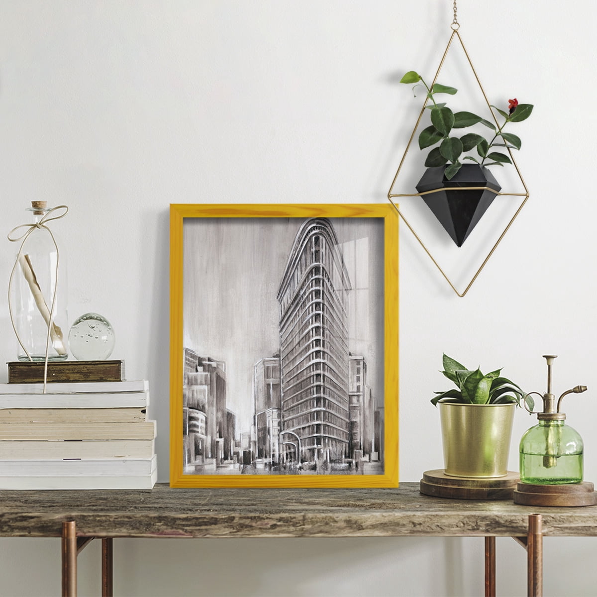 Art Deco Cityscape II -Framed Print w/glass-Sunflower Yellow
