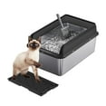 thumbnail image 1 of Cat Litter Box Walmart - XL 8" Deep Stainless Steel with Lid - Odor-Free & Leakproof - Non-Stick Easy Clean - Includes Scoop & Double Layer Mat - Black (60x40x30cm), 1 of 7