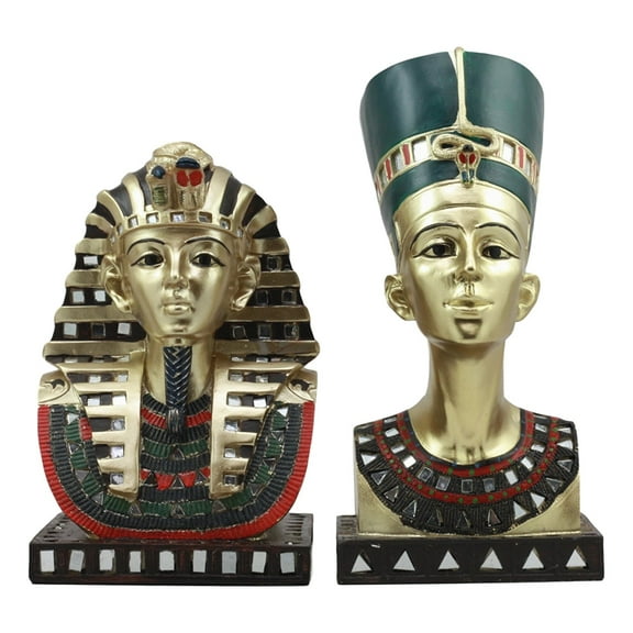 Ebros Golden Mask Of Egyptian Pharaoh King Tut And Queen Nefertiti Statue Set Of 2 Classical Ancient Egypt Royal Busts Decorative Figurines