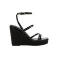 thumbnail image 2 of MARC FISHER Womens Black Strappy Studded Zig Square Toe Wedge Buckle Heeled Sandal 10 M, 2 of 4