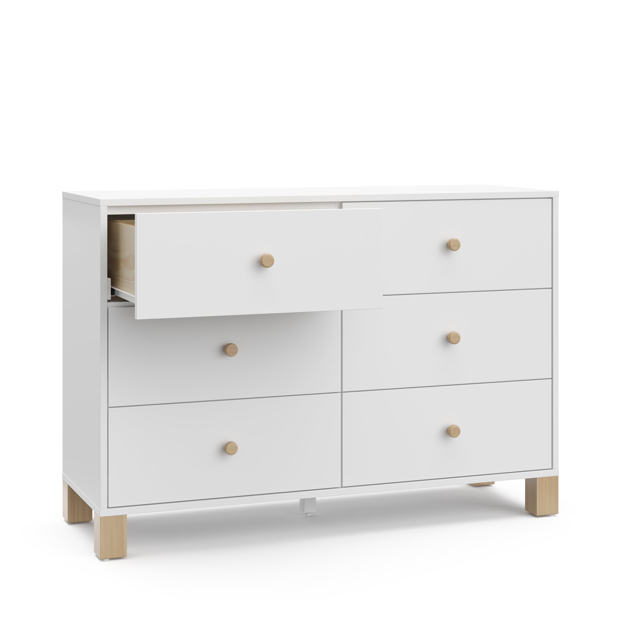 Storkcraft California 6 Drawer Nursery Wood Double Dresser, White with Driftwood