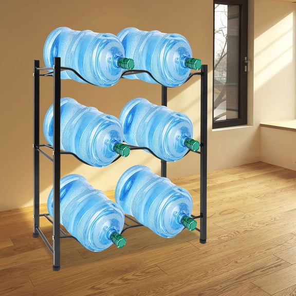 5 Gallon Water Bottle Holder Heavy Duty Water Cooler Jug Rack 3 Tiers Water Rack with 6 Slots for Gallon Jugs(Black)