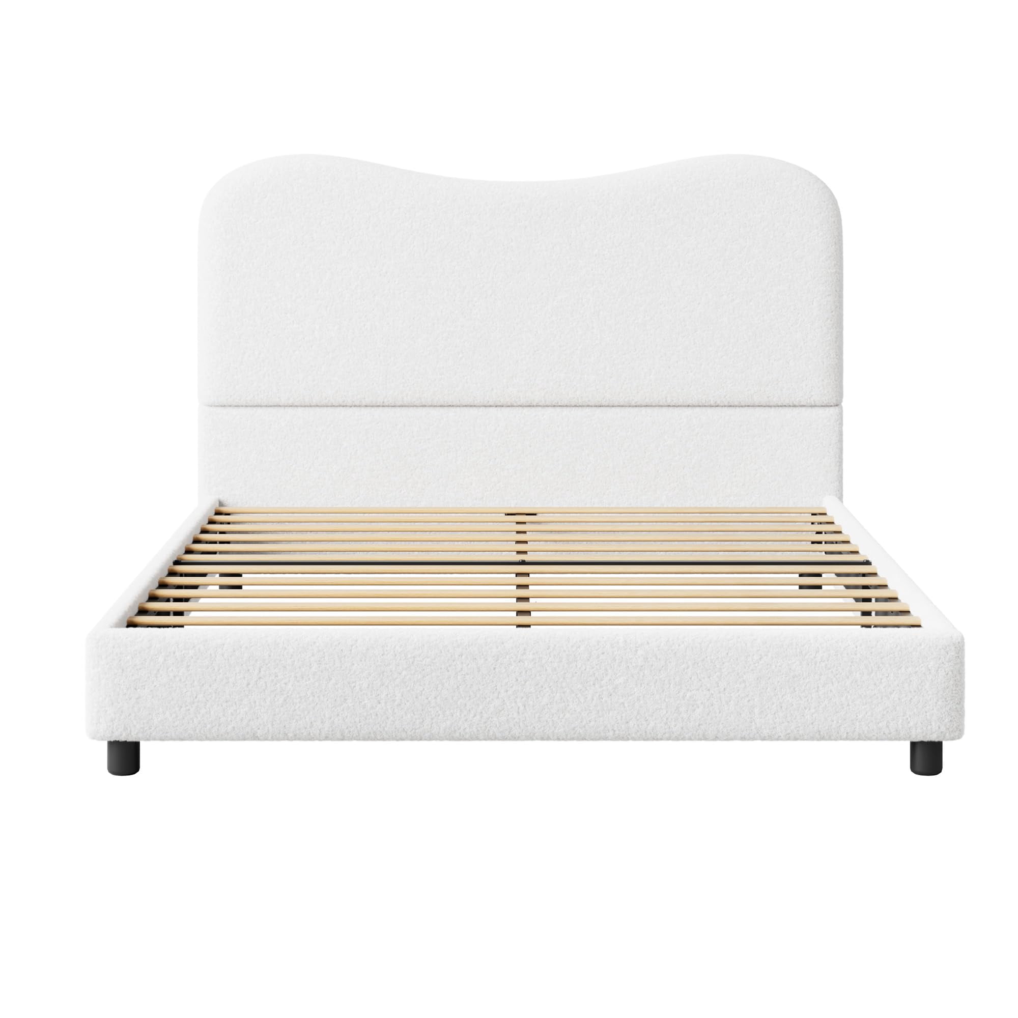 Twin/Full/Queen Size Velvet Upholstered Bed Frame with Boucle Headboard, Soft Rounded Corners Platform Bed with Low Profile Sturdy, Heavy Duty, Wooden Slats, Noise Free, Easy Assembly