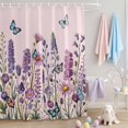 thumbnail image 2 of Shower Curtain Purple Lavender Shower Curtains for Bathroom Decor, Waterproof Polyester Shower Curtain Set with Hooks, Extra Long 72" x 78" Vintage Floral Butterfly Pink, 2 of 9