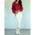 thumbnail image 6 of Women'S Loose Sweater V Neck Long Sleeve Shirt Casual Autumn and Winter Tops Wine Red XL, 6 of 8