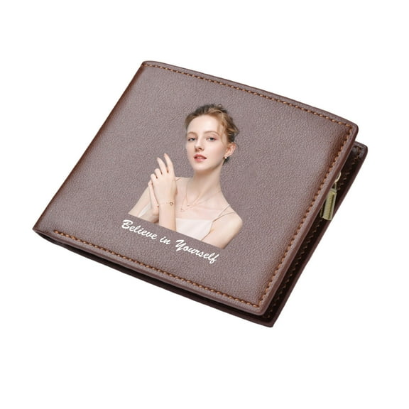 Cevemin Personalized Photo Name Double Sided Initials Wallet for Men - Custom Engraved Leather Wallet for Husband, Son, Groomsmen - Durable RFID Blocking Men's Wallet with ID Window & Card Slots