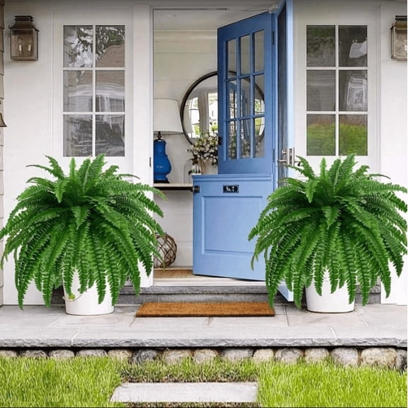 2pcs Artificial Ferns for Outdoors, 22x31 Inch Fake Ferns Artificial Plants Large for Outdoors, Artificial Hanging Plants Outdoors, Faux Plant for Home Living Room Decor