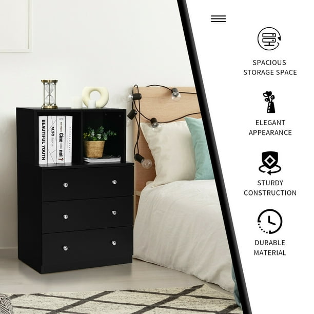 Gymax 3 Drawer Dresser W Cubbies Storage Chest for Bedroom Living