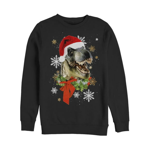 Men's Lost Gods Ugly Christmas Festive T Rex Santa Sweatshirt Black 2X Large