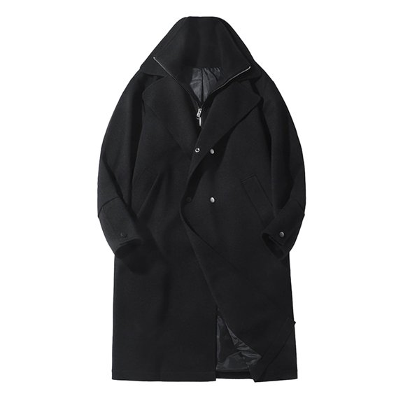 Aihuaihua Men's Trench Coat with Two Piece Lapel Collar Warm Woolen Blend Overcoat for Fall Winter Black XXL