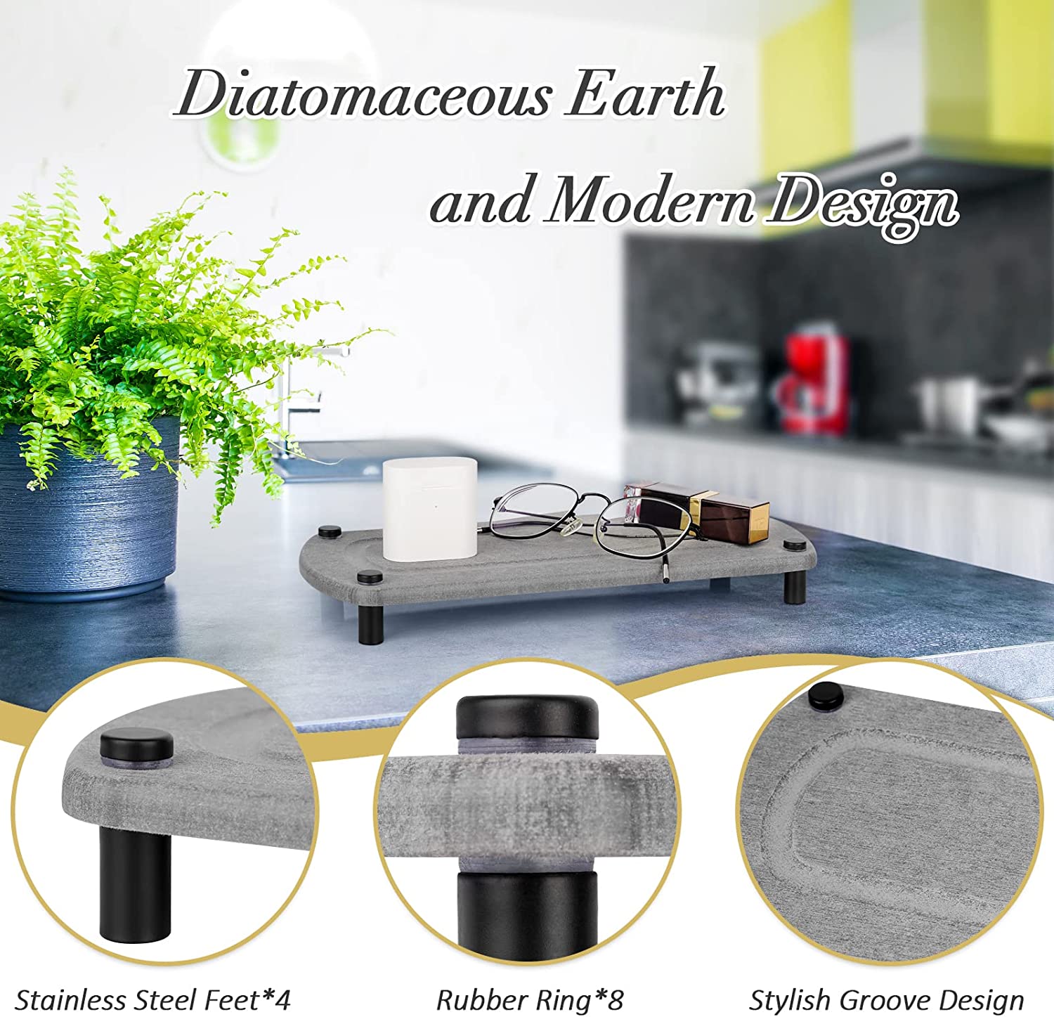 Sink Caddy Instant Dry Sponge Holder - Diatomite Kitchen Sink Organizer With Stainless Steel Feet, Light Grey - View #8