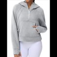 thumbnail image 1 of Sudadera con Capucha para Mujer, de Larga, Corta, con Media Cremallera y Bolsillos con Orificio para el Pulgar. Gris L, 1 of 6