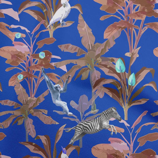 oneOone Cotton Poplin Blue Fabric Tropical Animal Craft Projects Decor Fabric Printed By The Yard 56 Inch Wide
