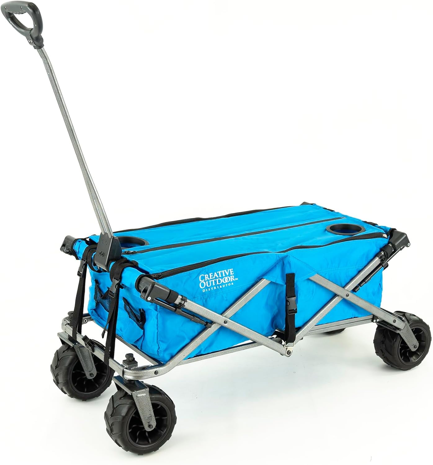 Creative Outdoor Foldable Wagon with Canopy and All Terrain Wheels, 150lbs Weight Capacity, Blue