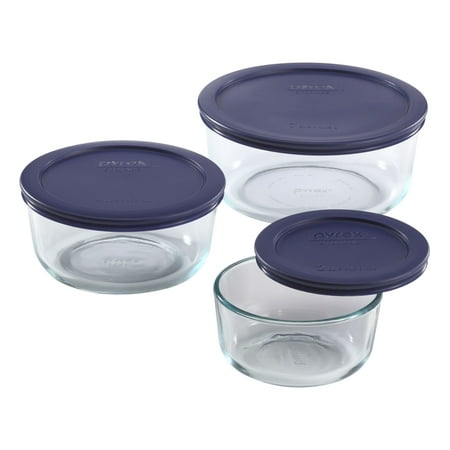 Pyrex® 6-piece Round Glass Food Storage Container Set with Blue Lids