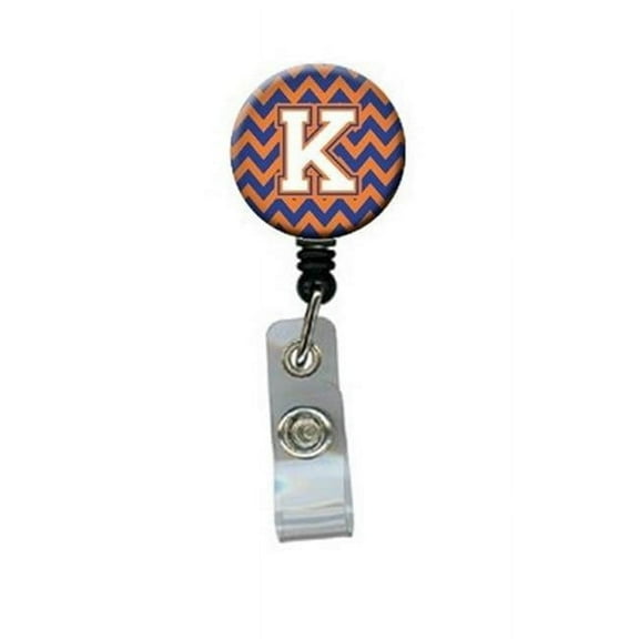 Carolines Treasures CJ1060-KBR Letter K Chevron Blue & Orange No.3 Retractable Badge Reel