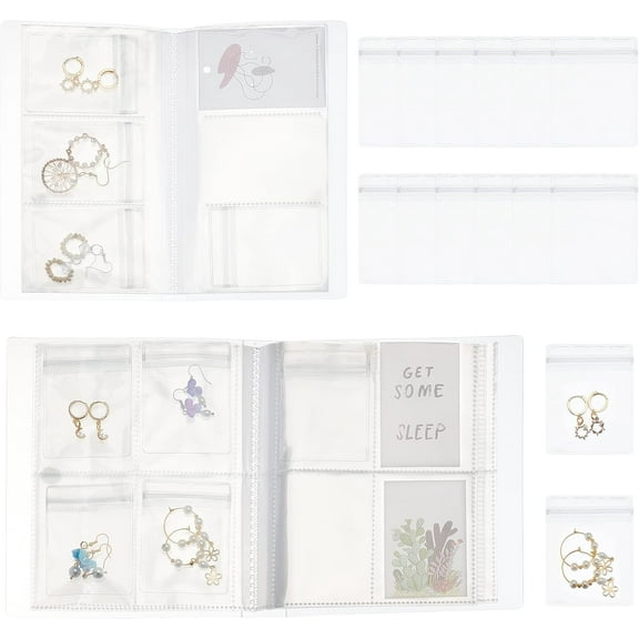 Jewelry Storage Book Sets 84/160 Grids Transparent Earring Organizer Book with 60pcs Portable Jewelry Travel Insert Pockets Resealable Ziplock Bags for Earring Bracelet Necklace