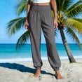 thumbnail image 4 of Yievot Cotton Linen Pants for Women Casual Elastic Waist Lounge Pants Summer Travel Beach Jogger Pant with Pockets, 4 of 5
