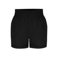 thumbnail image 4 of Cotton Linen Shorts for Women Casual Summer High Elastic Waisted Wide Leg Lounge Beach Vacation Rolled-up Shorts with Pockets Black S, 4 of 8