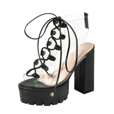 

Women Booties Candy Colors Lightweight Transparent Upper Lace Up High Heels Ankle Boots Black Boots women size 6.5