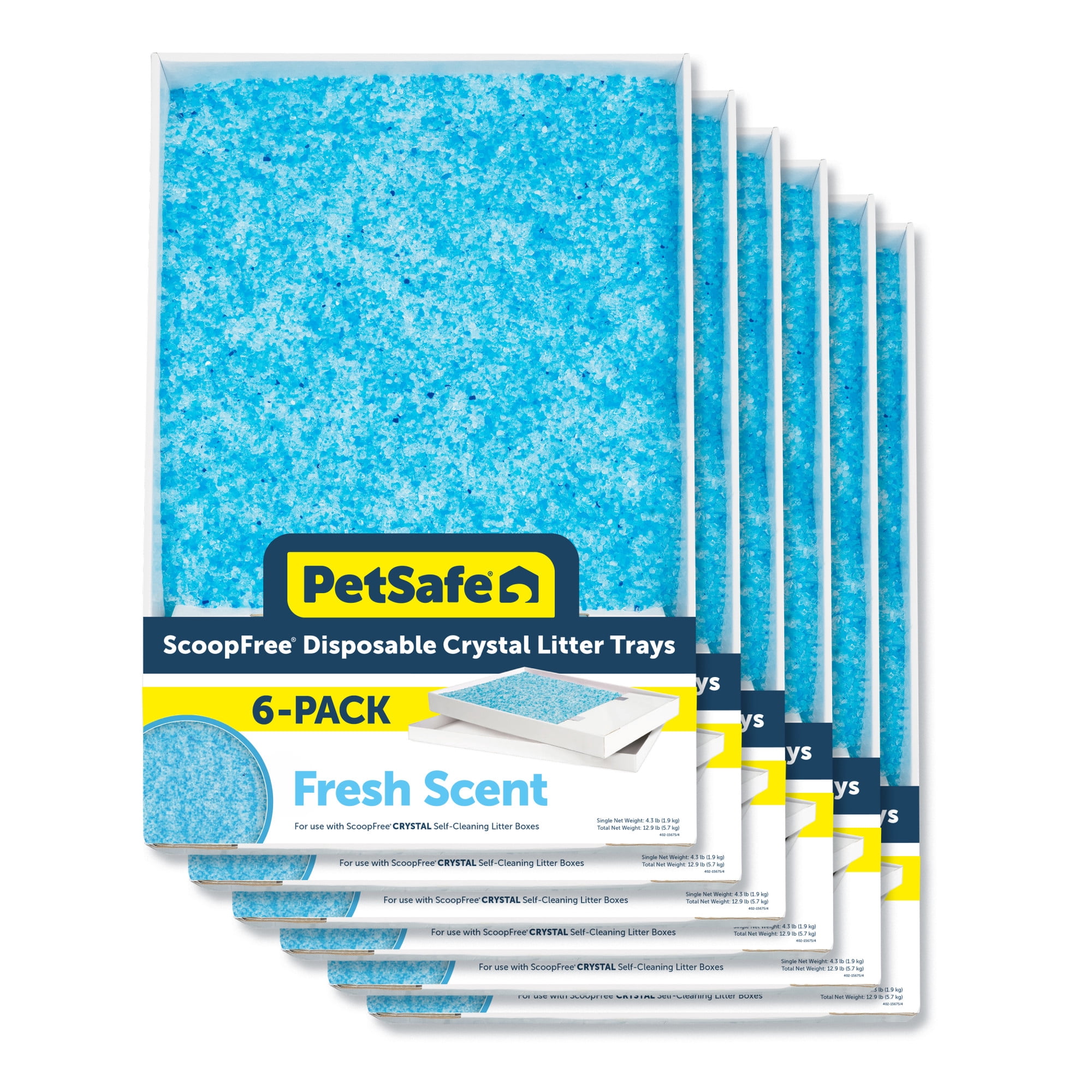 (3 pack) PetSafe ScoopFree Crystal Disposable Cat Litter Trays, Fresh Scent, Silica Crystals, 6-Pack, Blue