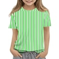 thumbnail image 3 of CCRFTGI Cute Tops for Kids Girls Size 7 Striped Shirt Graphic Tees Short Sleeve Summer Tops Girls Clothes Crewneck Tee Tops Green 7-8 Years, 3 of 6