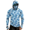 thumbnail image 3 of Men's Tropical Palm Tree Print Fishing Hoodie, Long Sleeve UPF 50+ Sun Protection Shirt with Built-in Face Mask and Thumbholes Light Blue XL, 3 of 9