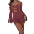 thumbnail image 1 of KOMOO Women Cut Out Knitted Short Dress Flare Long Sleeve Tie Backless A-Line Mini Dress Party Club Short Dress, 1 of 9