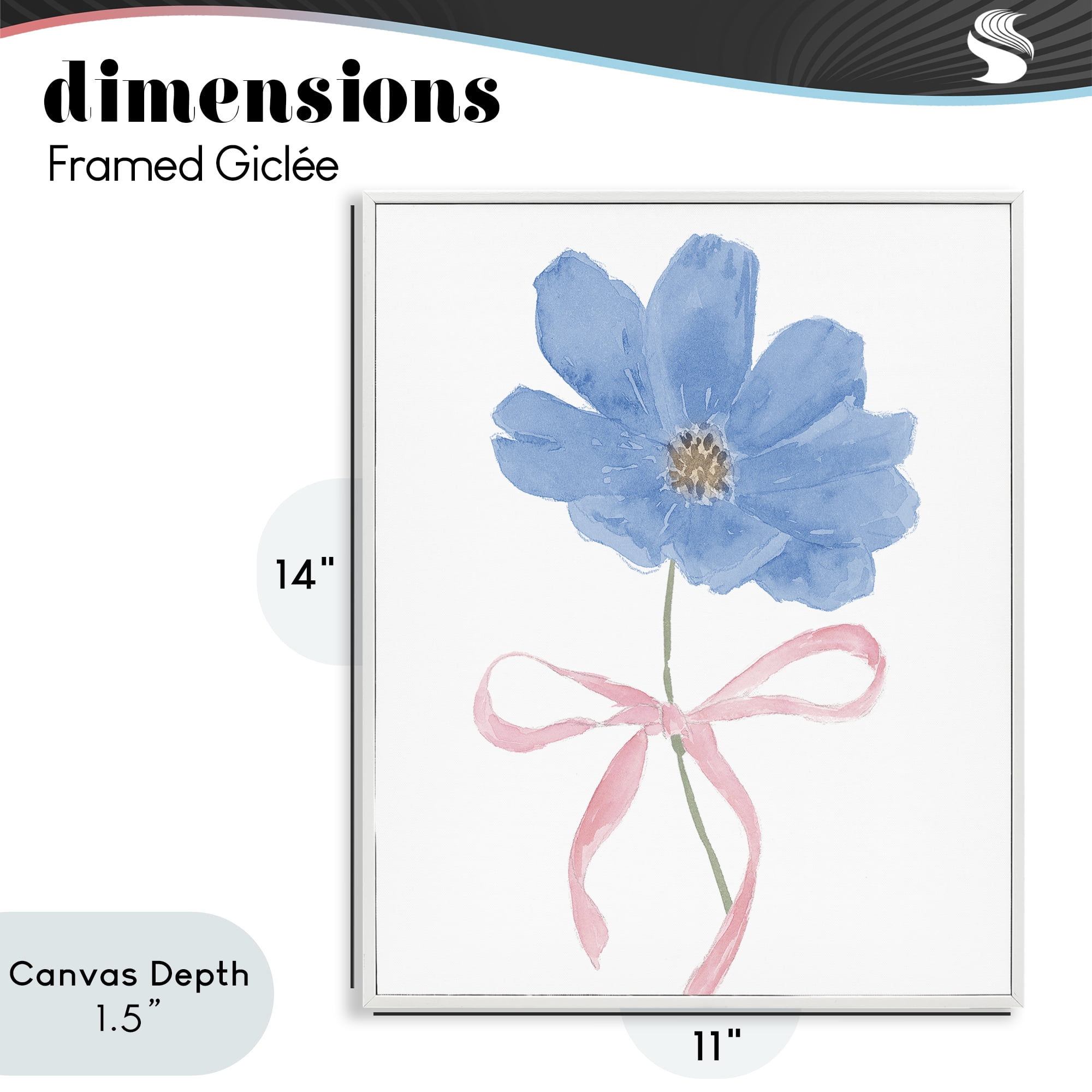 Stupell Industries Blue Bow Bloom White Framed Giclee Art, design by Lucille Price